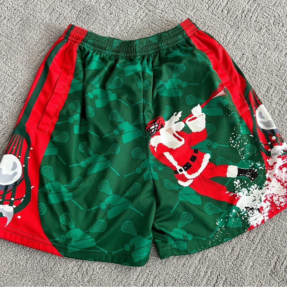 Festive lacrosse Green and Red Santa Shorts